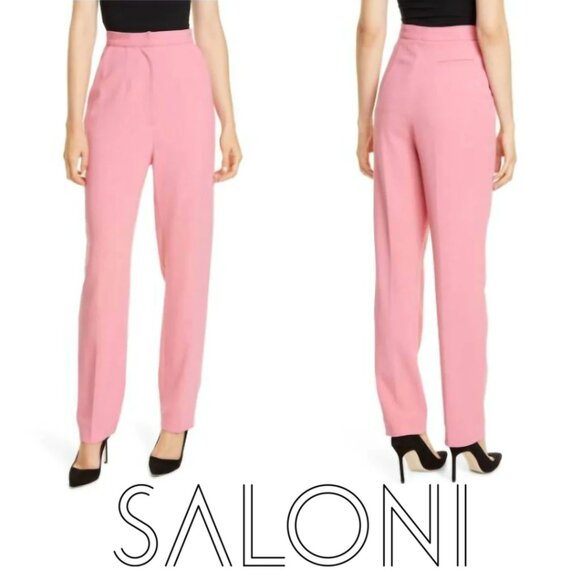 Saloni Maxima Rose Straight Leg High Rise Pink Dress Pants - Picture 1 of 6